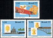 Brazil 1977 Planes/ Aircraft/ Aviation/ Trains/ Bridge/ Railway/ Ship/ Navy 3v set (n46316)