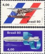 Brazil 1980 Graf Zeppelin/ Airship/ Plane/ Aircraft/ Seaplane/ Aviation/ Transport 2v set (n46313)