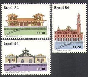 Brazil 1984 Rail  /  Railways  /  Station Buildings  /  Transport  /  Heritage 3v set (n38097)