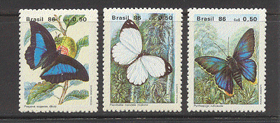 Brazil 1986 Butterflies / Insects 3v set ref:s3073