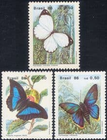 Brazil 1986 Butterflies  /  Insects 3v set ref:s3073