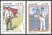 Brazil 1986 Military Uniforms/ Ships/ Navy/ Planes/ Aircraft/ Aviation/ Transport 2v set (n38088)