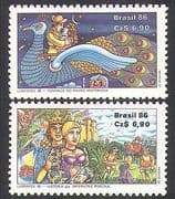 Brazil 1986 Peacock / Knights / Horse / Literature / Stories / StampEx / Birds / Art 2v n38115