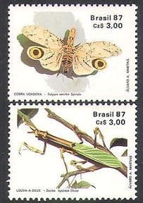 Brazil 1987 Mantis  /  Bugs  /  Beetles  /  Insects  /  Nature  /  Entomology 2v set (n38085)