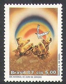 Brazil 1987 Rainbow  /  Dove  /  Hands  /  Thanksgiving  /  Birds  /  Nature 1v (n38121)