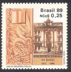 Brazil 1989 Library  /  Books  /    /  Carving  /  Sculpture  /  Buildings  /  Architecture 1v (n38126)