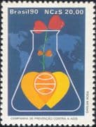 Brazil 1990 Anti-AIDS Campaign/ Medical/ Health/ Welfare/ Hearts/ Maps 1v (n46383)
