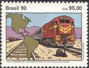 Brazil 1990 Trains/ Locomotives/ Rail/ Railways/ Map/ Transport 1v (n26452)