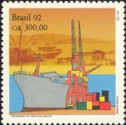 Brazil 1992 Port Santos/ Ships/ Boats/ Nautical/ Crane/ Transport/ Commerce/ Business 1v (n23682)