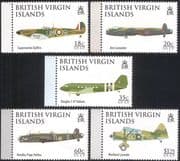 British Virgin Islands (BVI) 2008 Spitfire/ Lancaster/ Dakota/ Lysander/ Planes/ WWII/ RAF/ Royal Air Force/ Aircraft/ Aviation 5v set (n34684)