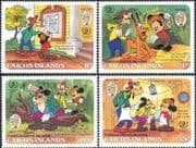 Caicos Islands 1985 Disney/ Mark Twain/ Mickey/ Goofy/ Writers/ Cartoons/ Stories 4v set (d00297)