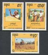 Cambodia 1990 Farming / Ox Cart / Cattle / Rice 3v set n21013