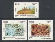 Cambodia 1990 Temple Ruins / Ox Carving / Cattle 3v n21014