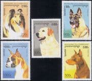 Cambodia 1996 Collie/ Labrador/ Dogs/ Pets/ Domestic Animals/ Working Dogs/ Nature 5v set (s282a)