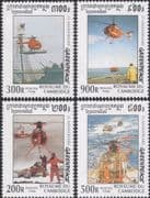 Cambodia 1996 Helicopters/ Ship Boats/ Aircraft/ Aviation/ Greenpeace/ Transport 4v set (s2364b)