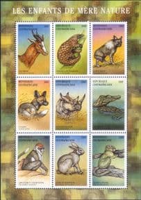 Central African Republic 2001  Monkey/ Dog/ Hyena/ Rhino/ Rabbit/ Animals/ Nature  9v sht  (s3470w)