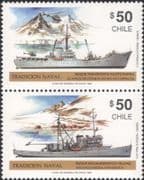 Chile 1990 Ships/ Research Boats/ Navy/ Naval/ Helicopters/ Transport 2v pr (b1144)
