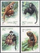 China 2002 Gibbons/ Apes/ Animals/ Nature/ Wildlife/ Monkeys/ Conservation/ Environment 4v set (b19487a)