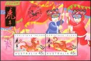 Christmas Island 1998 YO Tiger/ Greetings /Animals/ Lunar Zodiac/ Luck/ Fortune 2v m/s (b7199)