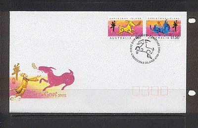 Christmas Island 2003 YO Goat / Greetings 2v FDC n18649