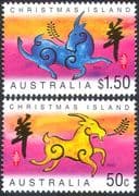 Christmas Island 2003 YO Goat/ Greetings/ Animals/ Lunar Zodiac/ Luck/ Fortune 2v set (n18378)