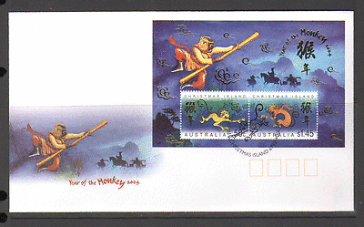 Christmas Island 2004 YO MONKEY / Greeting m / s FDC n15419