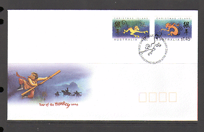 Christmas Island 2004 YO Monkey / Greetings 2v FDC n15421