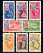 Colombia 1959 Postal Transport/S-on-S/Trains/Rail/Horse/Planes/Boat 8v (n27383)