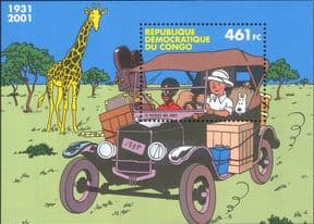 Congo 2001 Herge/ Tintin/ Giraffe/ Dog / Car/ Cartoon/ Cinema/ Film/ Animation 1v m/s  (s320)
