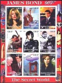 Congo James Bond/ Secret World/ Cinema/ Films/ Airship/ Boat/ Transport/ imperforate sht (cs) (s5505a)