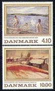 Denmark 1988 Art / Paintings / Artists / Swimming / Landscape 2v set (n30042)