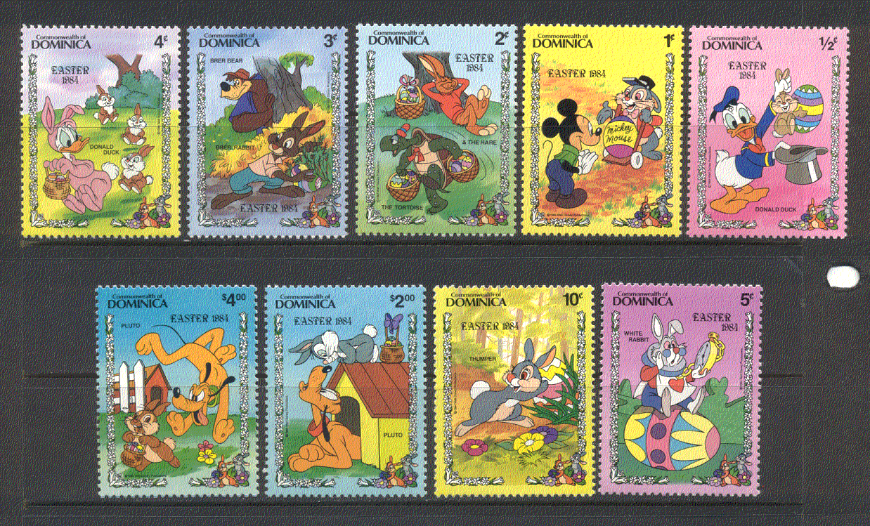 Dominica 1984 Disney/ Easter/ Mickey/ Donald/ Rabbit/ Bear/ Cartoons/ Animation 9v set (n19586)