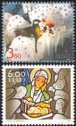 Estonia 2003 Christmas/ Greetings/ Nativity/ Stained Glass/ Great Tit/ Rose/ Birds/ Flowers/ Nature 2v set (ee1025)