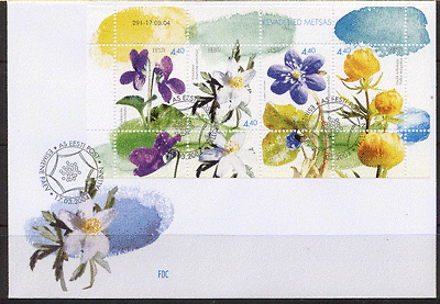 Estonia 2004 Violet / Anemone / Flowers / Plants / Nature 4v m / s FDC (n11745)