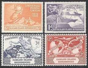 Falklands Dependencies 1949 UPU  /  Statue  /  Transport  /  Plane  /  Ship 4v set (n39822)