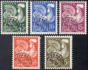 France 1954 (1957) Pre-cancel/ Gallic Cock/ Cockerel/ Birds/ Nature/ Emblem 5v set (n44311)