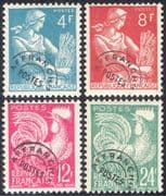 France 1954 Pre-cancel/ Gallic Cock/ Farm Girl/ Cockerel/ Birds/ Nature 4v set (n44310)