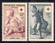 France 1955 Red Cross / Medical / Children / Goose / Art / Sculpture / Health 2v set n29911
