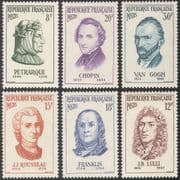 France 1956 Famous People/ Writers/ Composer/ Artists/ Chopin/ van Gogh/ Art/ Music 6v set (n33244)
