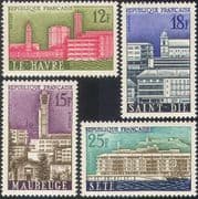 France 1958 Municipal Reconstruction/Towns/ Buildings/ Architecture/ Clock Tower 4v set (n41961)