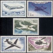 France 1960 Planes/ Helicopter/ Aircraft/ Flight/ Aviation/ Transport 5v set (n23248a)