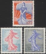 France 1960 Sower/ Marianne/ Ship/ Boat/ Sail/ Definitives/ Additional Values 3v set (n45080)