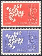 France 1961 Europa /Doves/ Birds/ Nature/ Peace/ Animation/ Design 2v set (n41760)