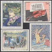 France 1965 Art/ Paintings/ Tapestry/ Violin/ Horses/ Angel/ Lautrec 4v set (n34733)