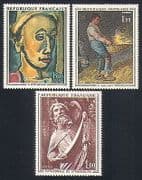 France 1971 Art / Paintings / Portrait / Statue / Cathedral / Artists 3v set (n32995)
