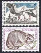 France 1973 Nature / Birds / Storks / Raccoon / Conservation / Animals 2v set (n23705)