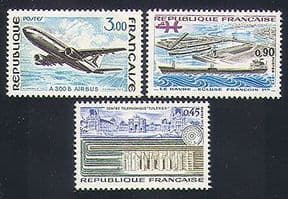 France 1973 Plane  /  Aviation  /  Aircraft  /  Ship  /  Nautical  /  Telephone  /  Transport 3v n33313