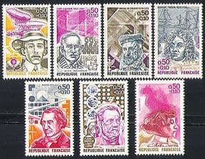 France 1973 Red Cross Fund  /  People  /  Aviation  /  Ship  /  Writers  /  Science 7v set (n32304)