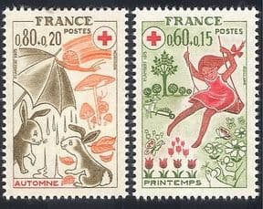 France 1975 Red Cross  /  Rabbits  /  Fungi 2v set (n20406)