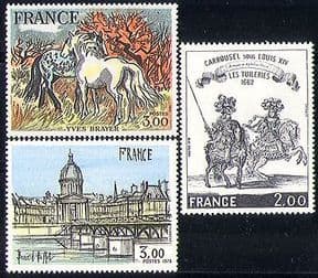 France 1978 Horses  /  Bridge  /  Art  /  Paintings 3v set (n30582)